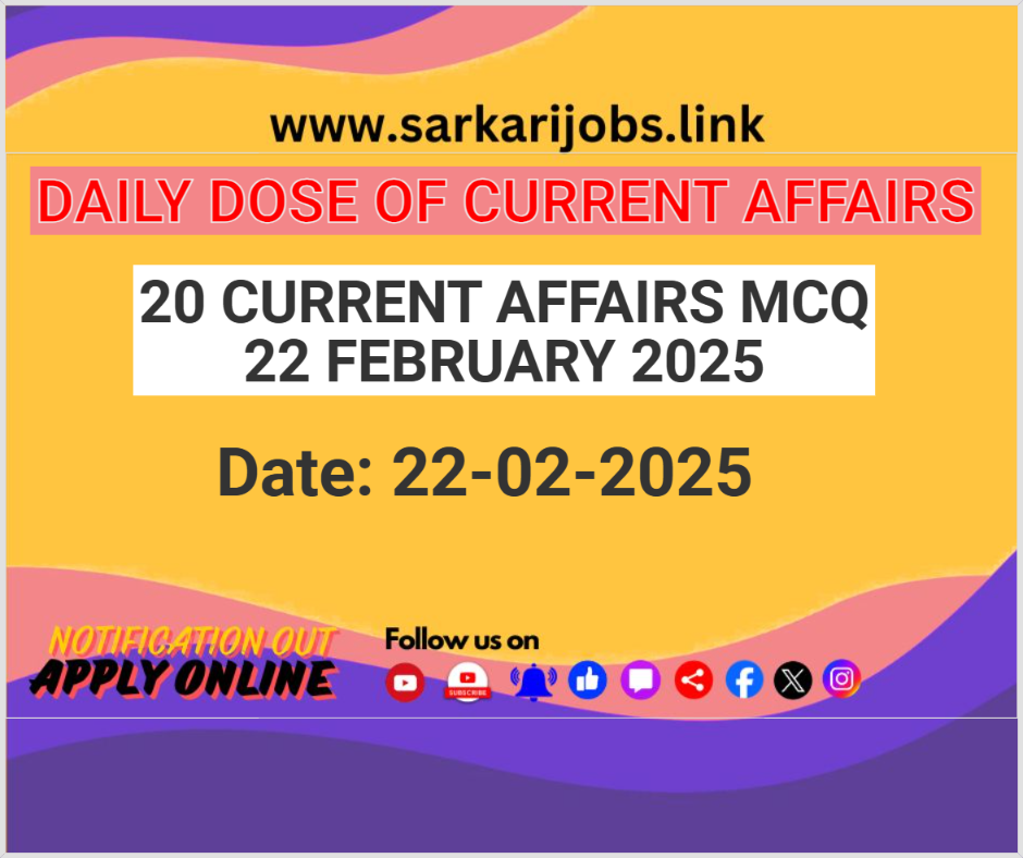 20 Current Affairs MCQ | 22 February 2025