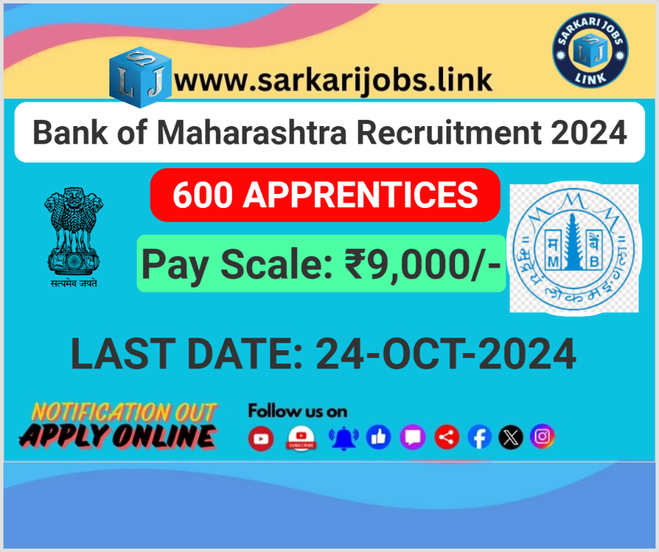 Bank of Maharashtra Recruitment 2024 for 600 Apprentices